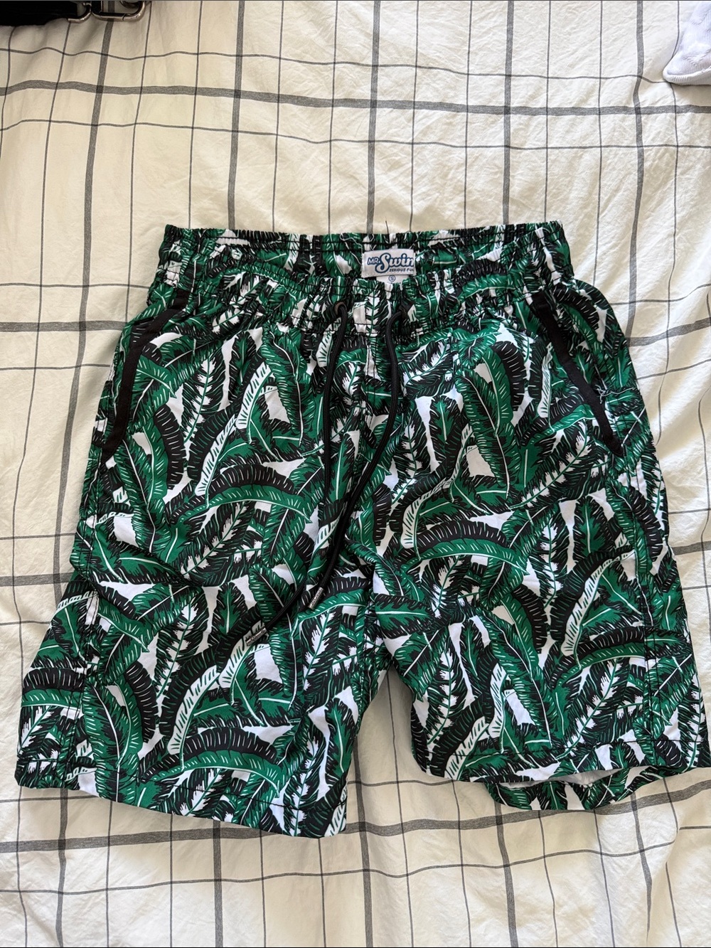Mr.Swim Green & Black Tropical Leaf Swim Trunks